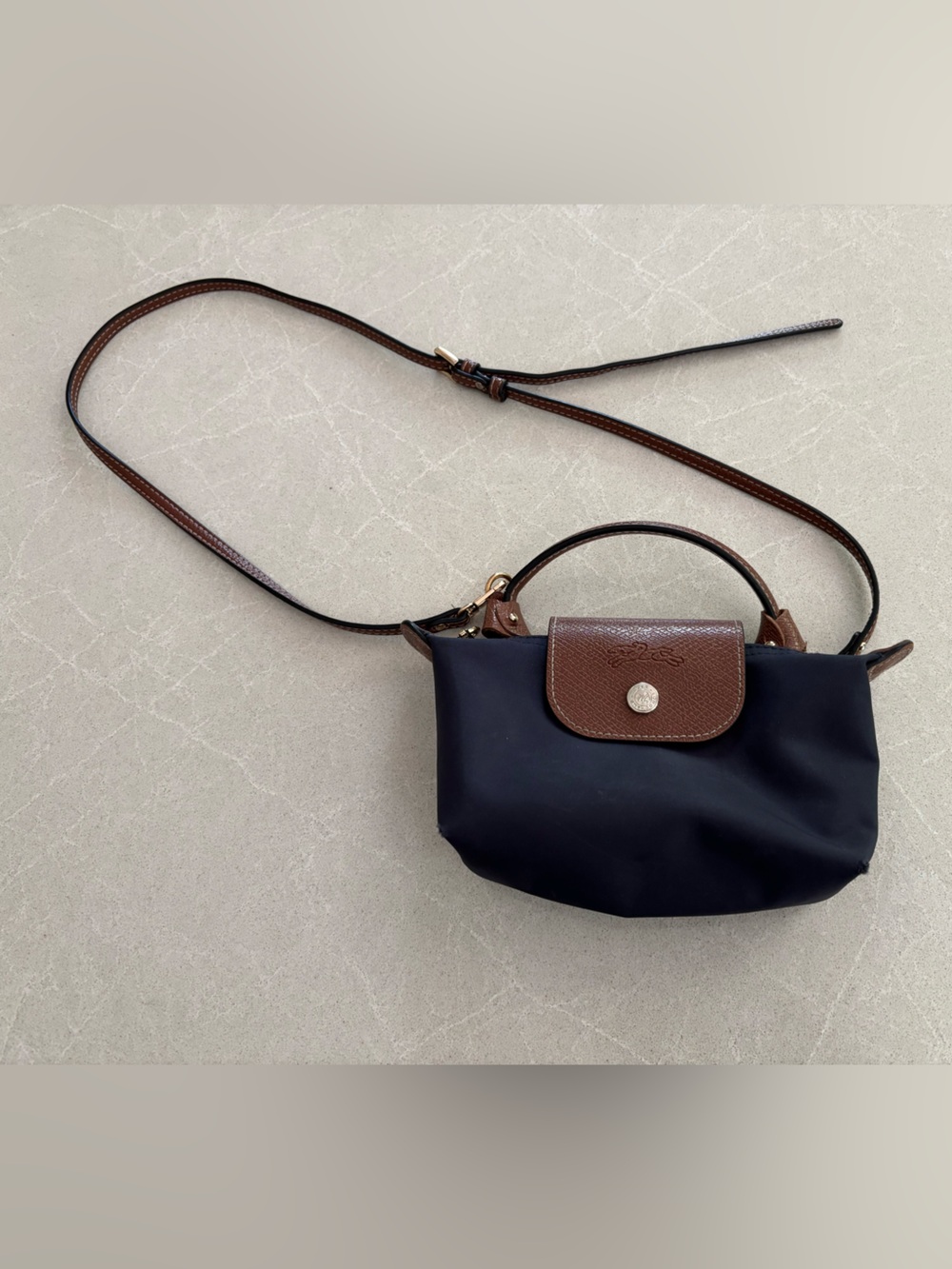 LONGCHAMP Navy Le Pliage Mini Pouch with Crossbody Strap Conversion